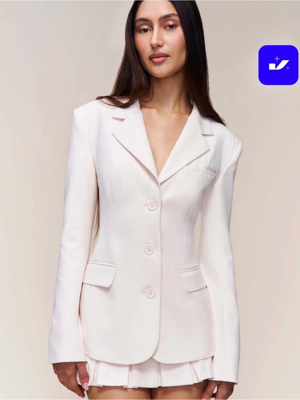Danielle Guizio Ivory Single-Breasted Tailored Blazer